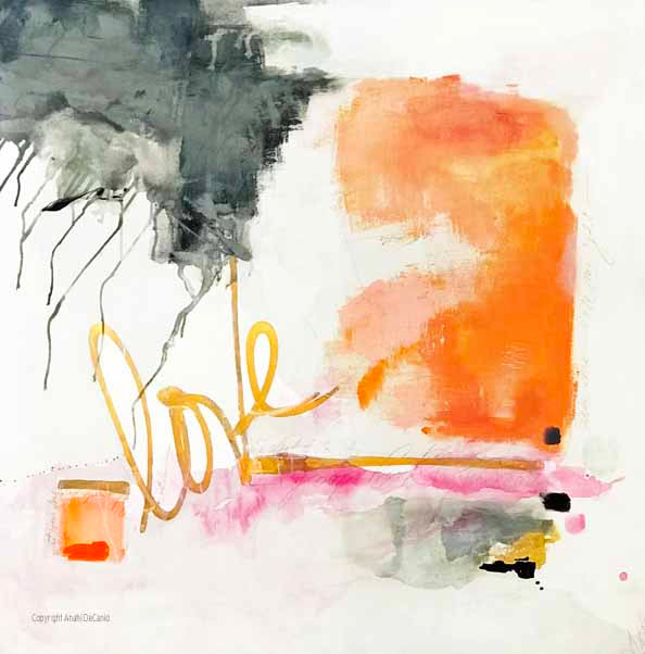 Anahi DeCanio Love Graffiti Inspired Pink Mixed Media Abstract on canvas - Love Pop 48x48