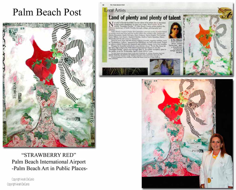 Strawberry Red figurative painting by Anahi DeCanio exhibited at Palm Beach International airport and featured in Palm Beach Post